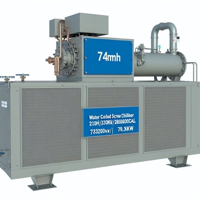 좋은 가격 74m3/h 물 냉각 스크루 냉장고 210HP 330KW/283800Kcal 79.6KW 압축기 온라인으로